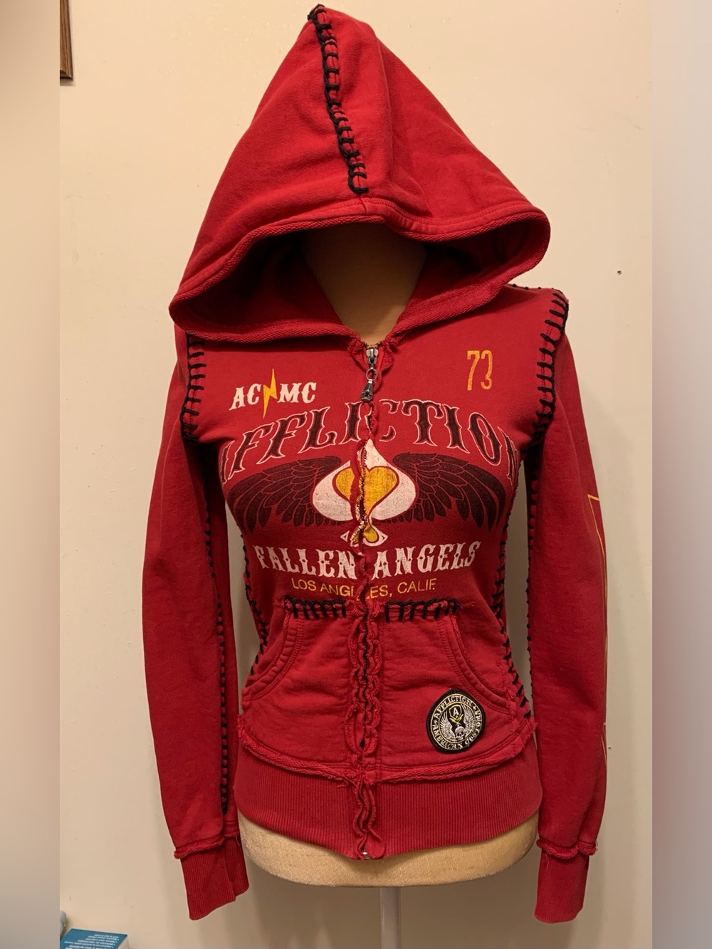 Affliction Red Fallen Angels Hooded Zip-Up Sweatshirt